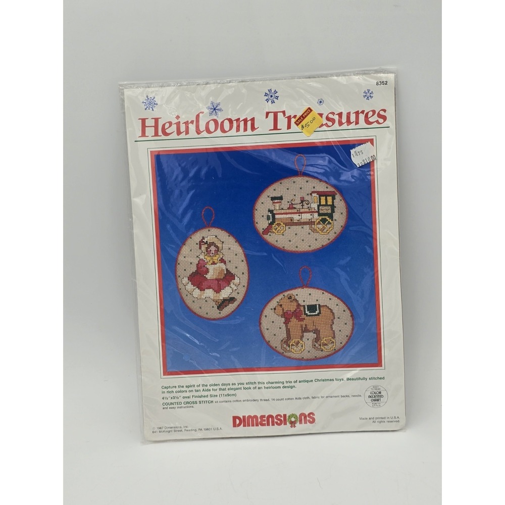 Dimensions Heirloom Treasures Toys Counted Cross‎ Stitch Ornaments Kit Vtg 1980s
